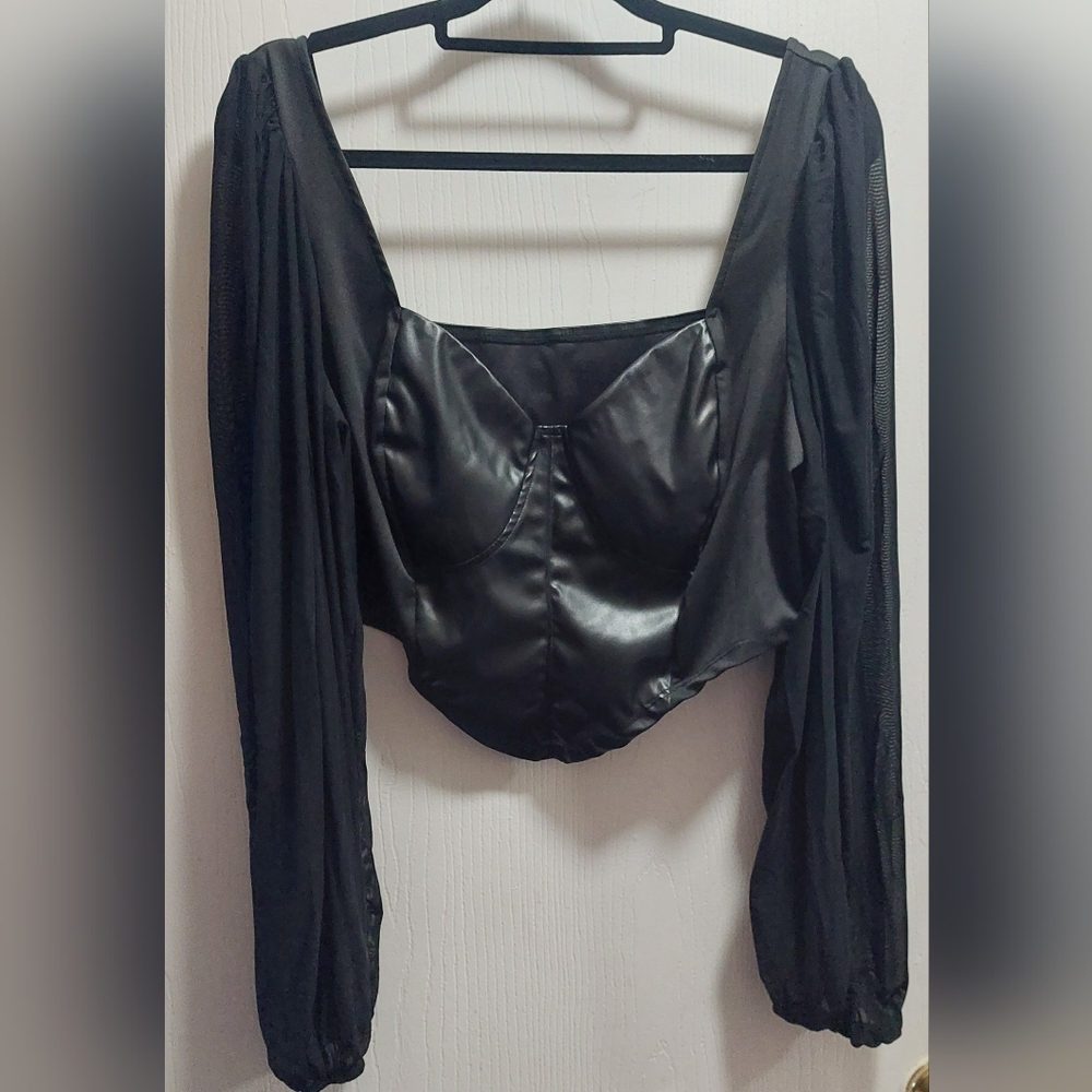 SHEIN SXY Women's Sheer Long Sleeve Black Crop Top Size 2XL